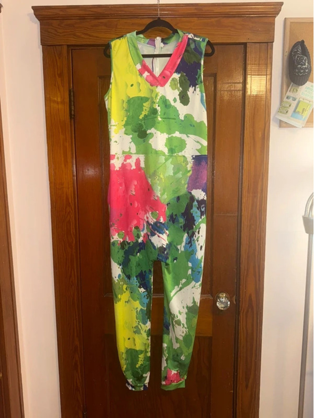 Abstract Watercolor Print Sleeveless Jumpsuit 0XL